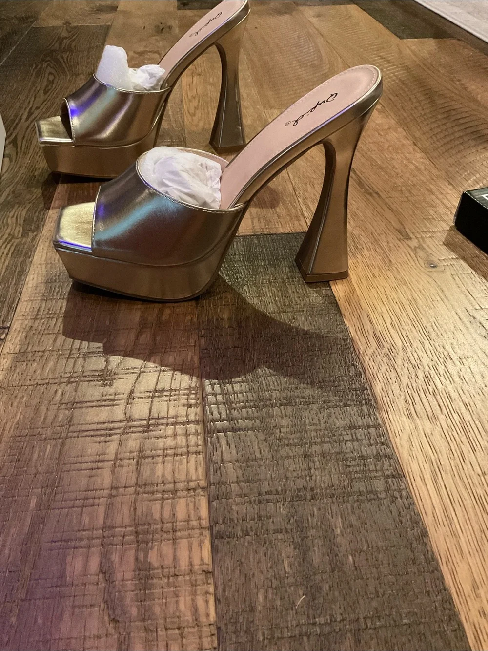 Qupid Metallic Gold Open-Toe Platform Mule Heels